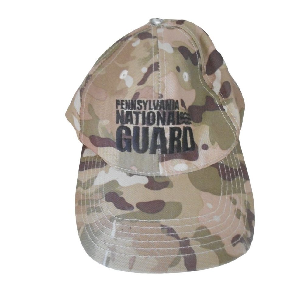 Pennsylvania National Guard Camo Baseball Cap Hat Khaki Green Cloth Hook Loop